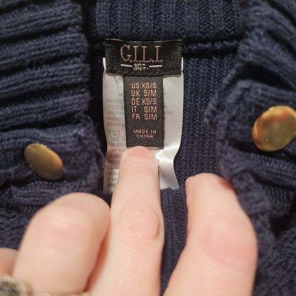 G.I.L.L. Navy Blue Sweater Cape Poncho  Gold Brass Button XS Nautical Minimalist - Picture 2 of 8